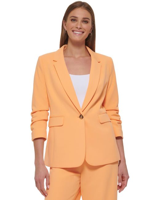 DKNY Orange Knit Ruched One-button Blazer