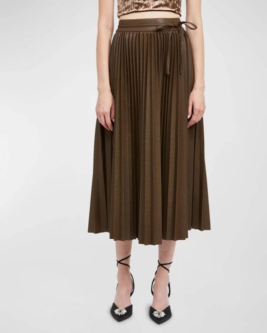 En Saison Brown Maribel Pleated Midi Skirt