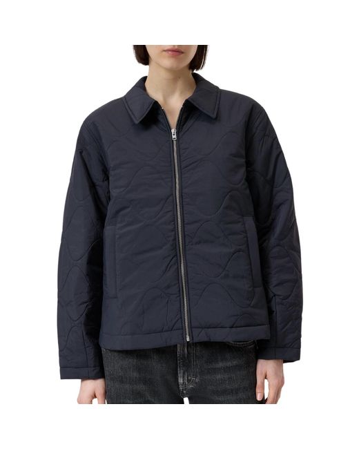 Closed Blue Quilted Bomber Jacket