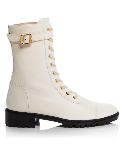 Stuart Weitzman Thalia Leather Ankle Combat & Lace-up Boots in White | Lyst