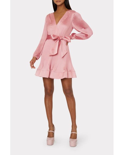 MILLY Pink Liv Satin Pleated Dress In Rose Gold