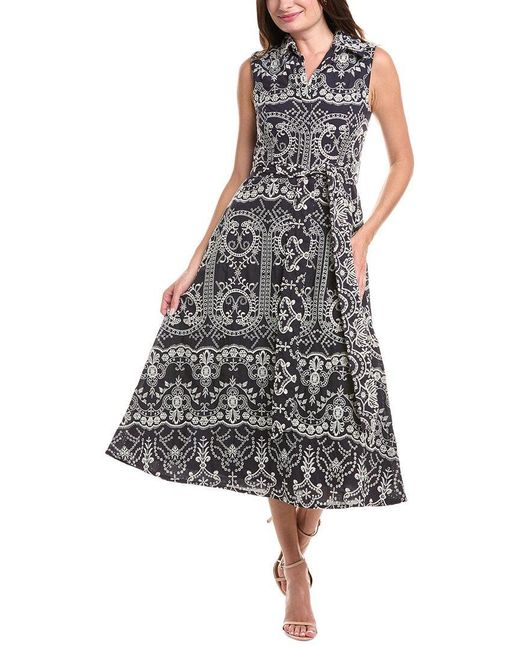 Badgley Mischka Blue Embroidered Midi Dress