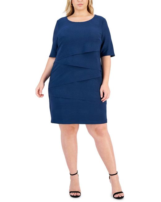 Connected Apparel Blue Plus Tiered Calf Midi Dress
