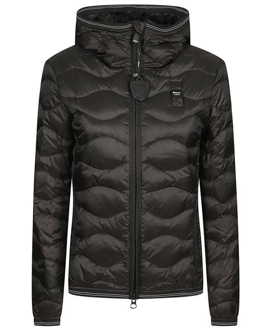Blauer Black Lightweight Puffer Jacket With Horizontal Wave Stitching