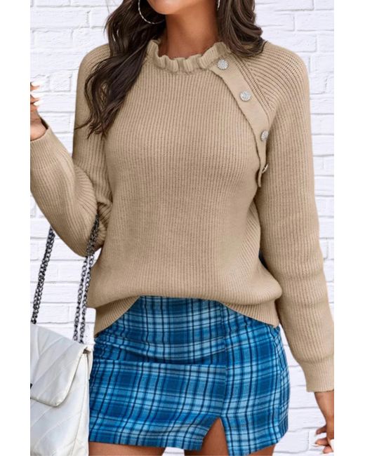 Diva USA Blue Solid Loose Knit Button Sweater