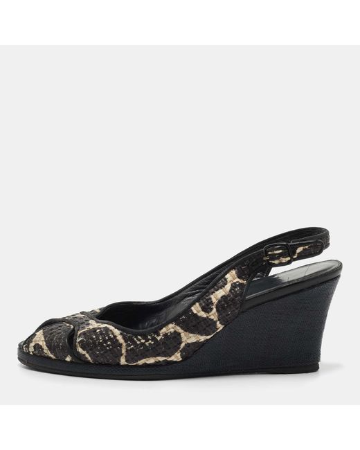 Stuart Weitzman Black Raffia Wedge Sandals