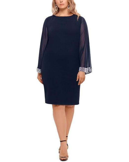 Xscape Plus Beaded Knee Length Shift Dress in Blue Lyst