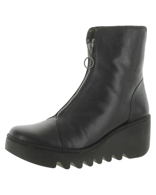 Fly London Black Naomi Leather Ankle Wedge Boots