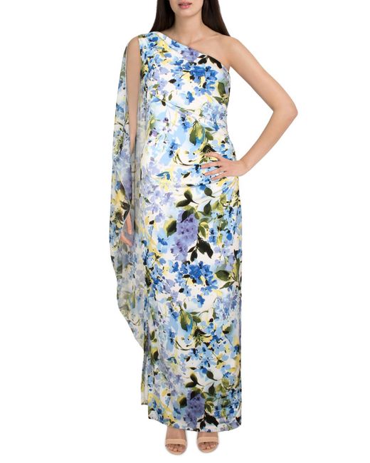 Marina Blue Knit Floral Maxi Dress