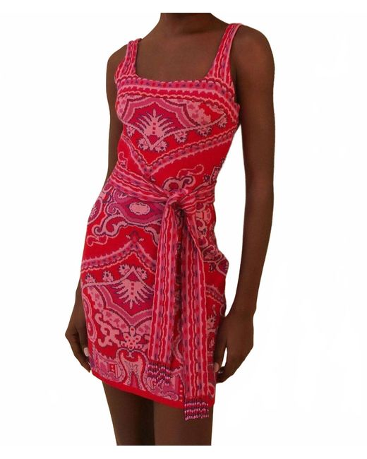 Farm Rio Red Paisley Scarf Knit Mini Dress