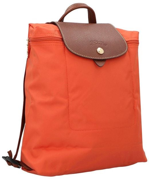 Longchamp Orange Le Pliage Original Folding Canvas Backpack