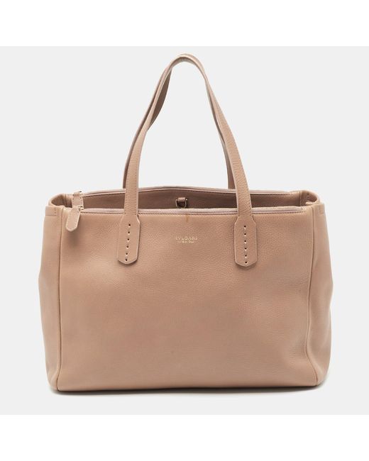 BVLGARI Natural Light Leather Double Zip Tote