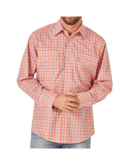 Wrangler Pink Wrinkle Resistant Stretch Long Sleeve Western Snap Shirt for men