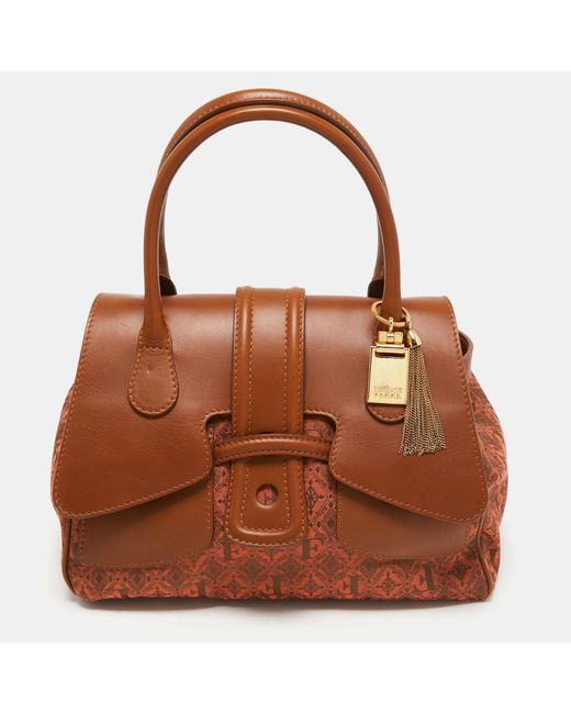 Gianfranco Ferré Brown Jacquard Fabric And Leather Flap Satchel