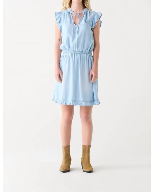 Dex Blue Ruffle Trim Knee Length Dress