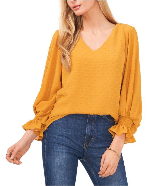 Vince Camuto Orange Textured Lined Blouse