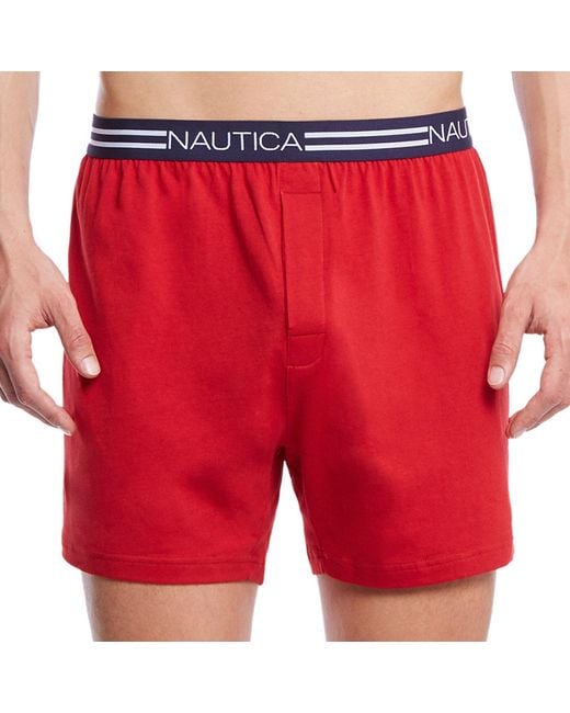Nautica Red Solid Knit Boxers for men