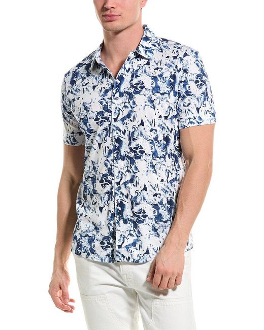 Raffi Blue Monotone Floral Printed Button Front Shirt for men