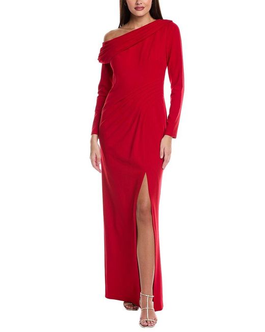 Tadashi Shoji Red Pleated Off-The-Shoulder Gown