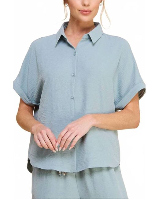 Allie Rose Blue Soft & Airy Rolled Cuff Short Sleeve Top And Adjustable Short