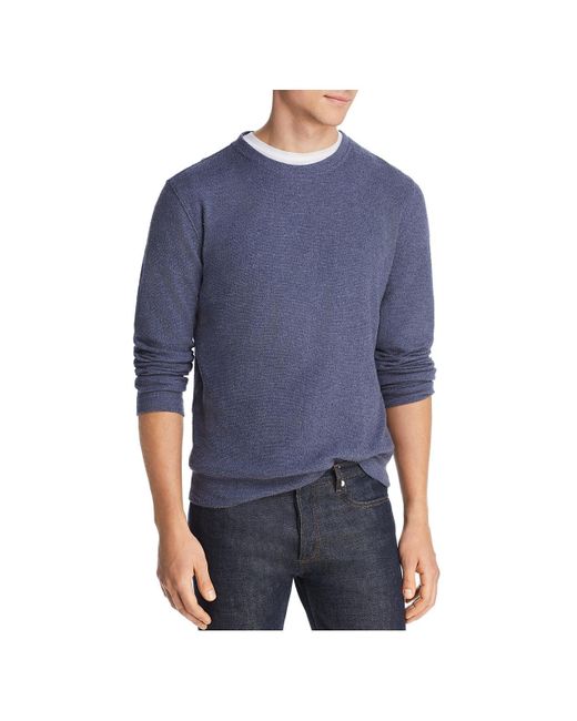 The Men's Store Blue Cotton Terry Cloth Crew Sweatshirt for men