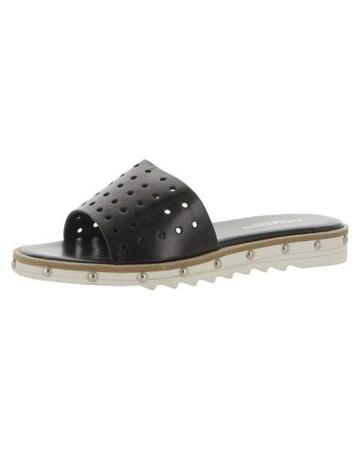 Charles David Black Space Leather Perforated Slide Sandals