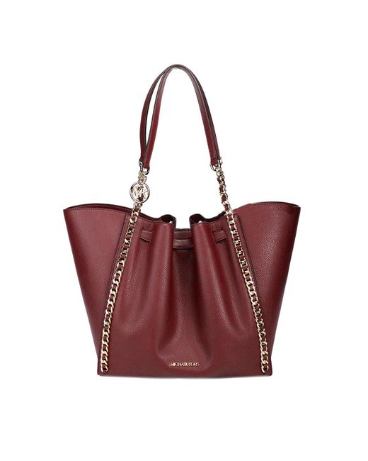 Michael Kors Red Mina Large Cherry Leather Belted Chain Inlay Tote Bag