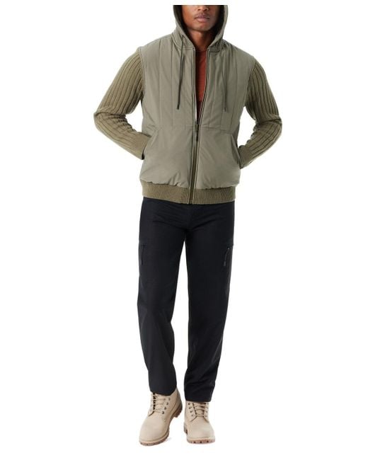 BASS OUTDOOR Green Mixed Media Jacket Long Sleeve Full Zip Hooded Mac20 for men