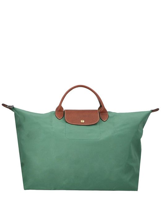 Longchamp Green Le Pliage Original Small Canvas & Leather Tote Travel Bag