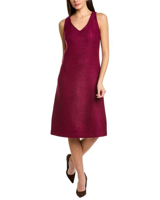 St. John Red Tonal Tweed Wool-blend Dress