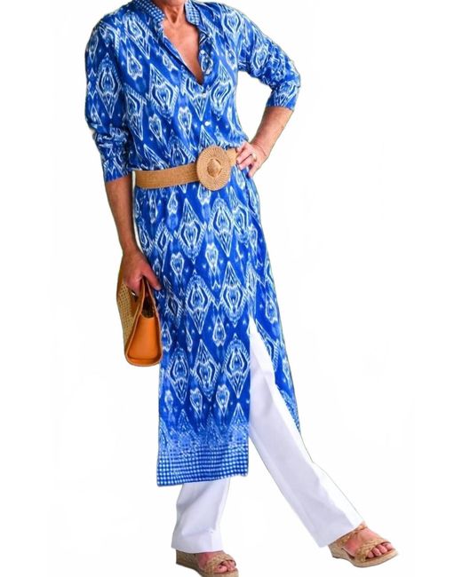 Walker & Wade Blue Button Front Mandarin Duster