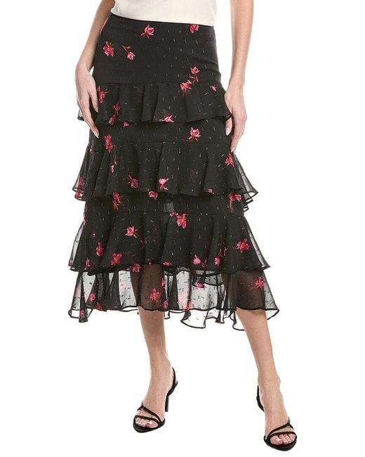 Cece Black Flounce Midi Skirt
