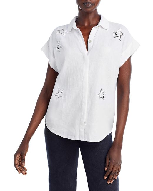 Rails White Eyelet Stars Collared Button-down Top