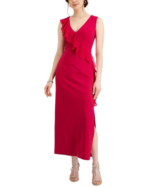 Connected Apparel Red Petites Ruffled Long Evening Dress