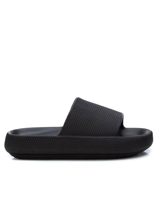 Xti Black Rubber Flat Sandals By
