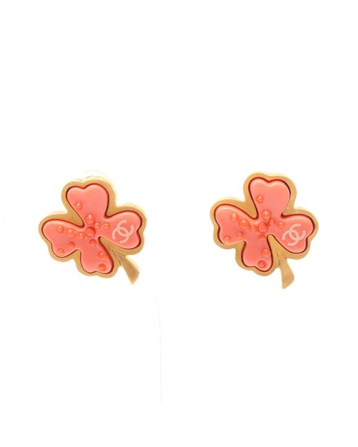 Chanel Pink Coco Mark Clover Earrings Gp 03p