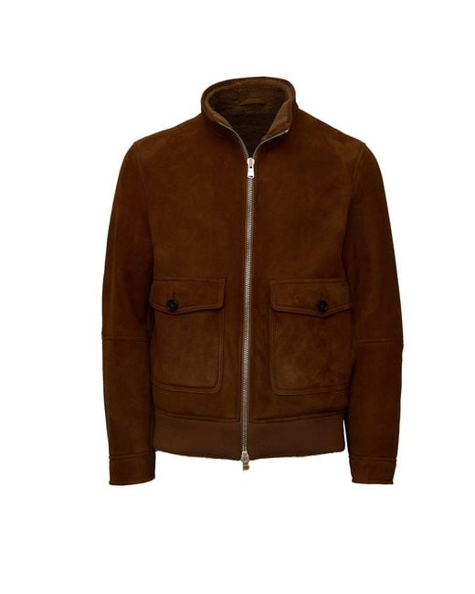 Dondup Brown High-Collar Shearling Jacket for men