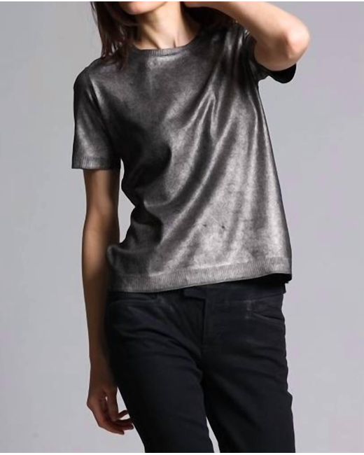 Minnie Rose Gray Metallic Print Short Sleeve Crew Tee