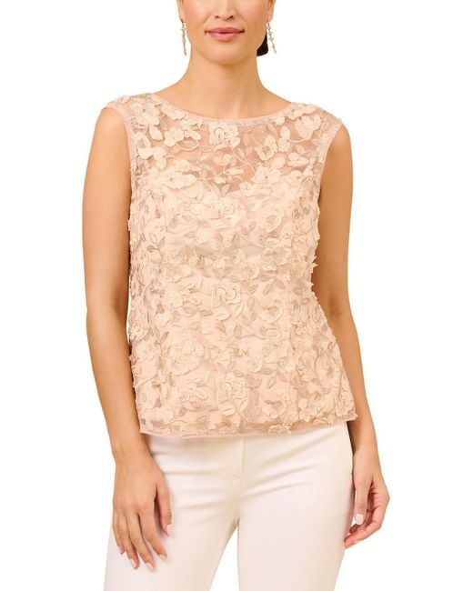 Adrianna Papell White Embroidered Mesh Blouse