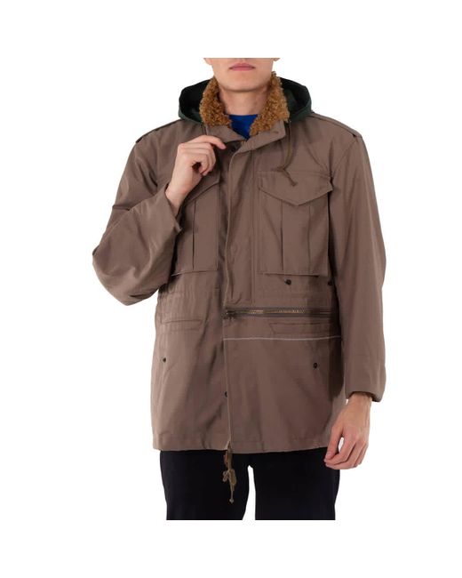 Kolor Brown Shearling-Collar Drawstring Jacket for men