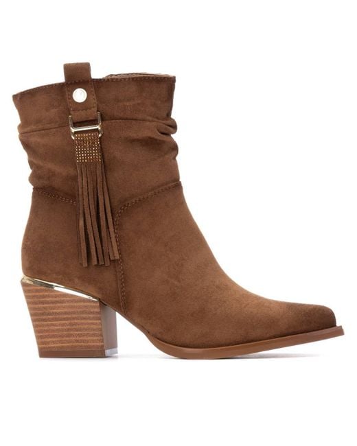 Xti Brown Suede Italian Western Booties By