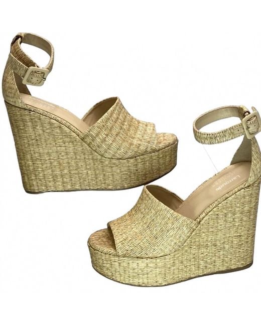 Larroude Metallic Raffia Wedge Sandals