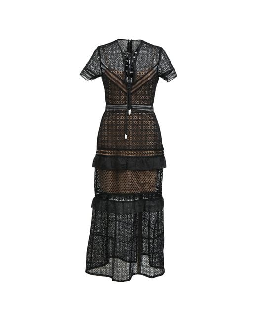 Self-Portrait Black Lace Up Peplum Midi Dress
