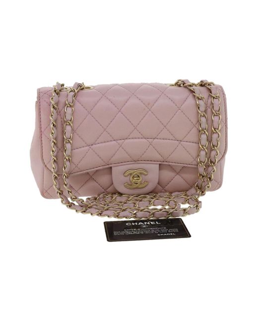 Chanel Pink Matelasse Turn Lock Chain Shoulder Bag Lamb Skin Cc Auth 32151a
