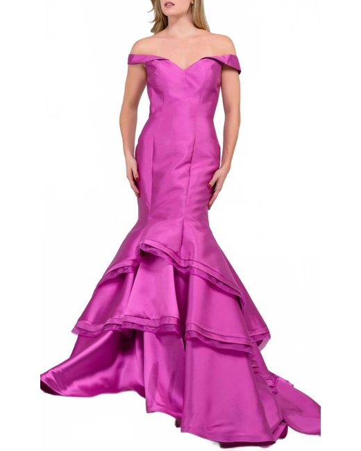 Jovani Pink Long Off Shoulder Dress