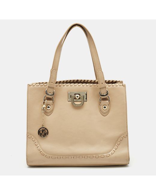 DKNY Natural Leather Beekman French Whipstitch Trim Tote