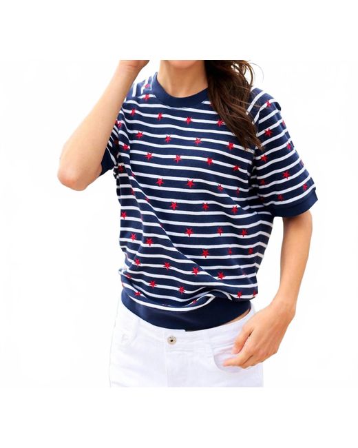 Shiraleah Blue Stars Stripes Short Sleeve Sweatshirt