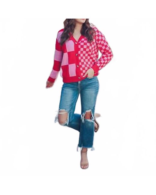 Jess Lea Pink Check Your Sources Checkered Cardigan