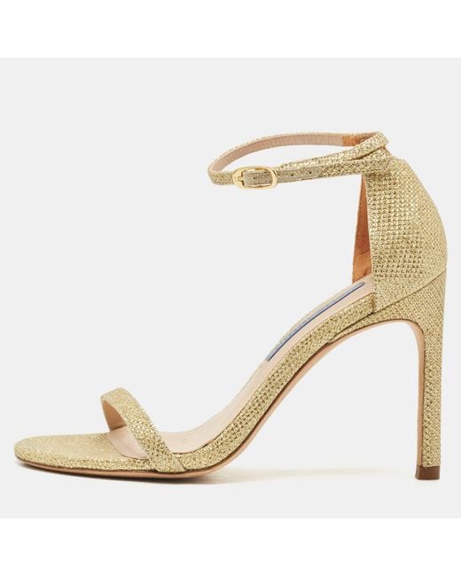 Stuart Weitzman Natural Glitter Ankle Strap Sandals
