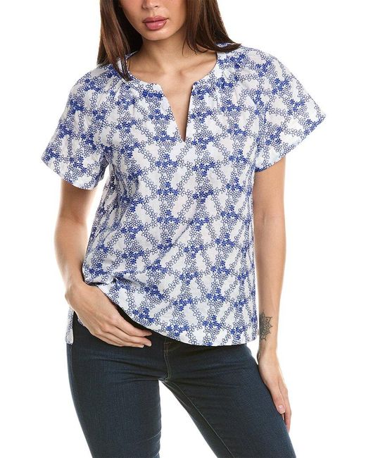 Jones New York Blue Embroidered Floral Top